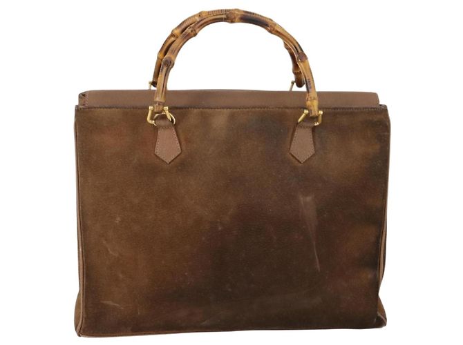 Borsa a Mano GUCCI Bamboo Camoscio Marrone Oro 002 2855 0322 0 Auth bs29507 D'oro - vista 3