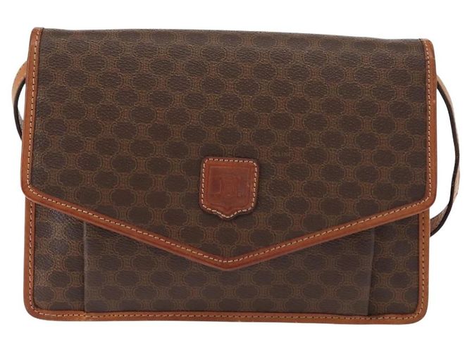 Céline Borsa a Spalla in Tela Macadam CELINE in Pelle PVC Marrone Oro Auth BA7314 D'oro - vista 2