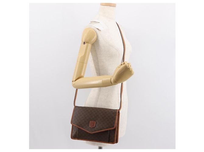 Céline Borsa a Spalla in Tela Macadam CELINE in Pelle PVC Marrone Oro Auth BA7314 D'oro - vista 22