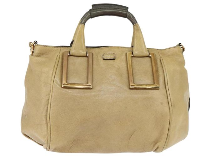 Chloé Borsa a mano in pelle Chloe Etel 2 vie beige oro Auth BA7364 D'oro - vista 2