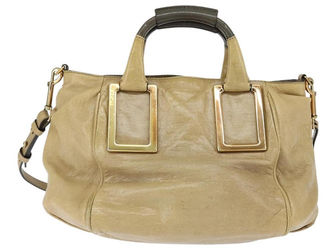 Chloé Borsa a mano in pelle Chloe Etel 2 vie beige oro Auth BA7364 D'oro - vista 3