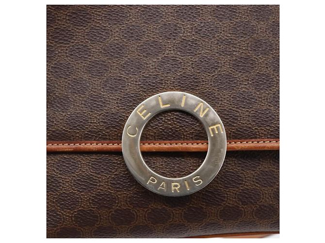 Céline Borsa a Spalla in Tela Macadam CELINE in Pelle PVC Marrone Oro Auth 150117 D'oro - vista 14