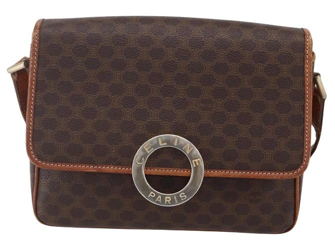 Céline Borsa a Spalla in Tela Macadam CELINE in Pelle PVC Marrone Oro Auth 150117 D'oro - vista 2