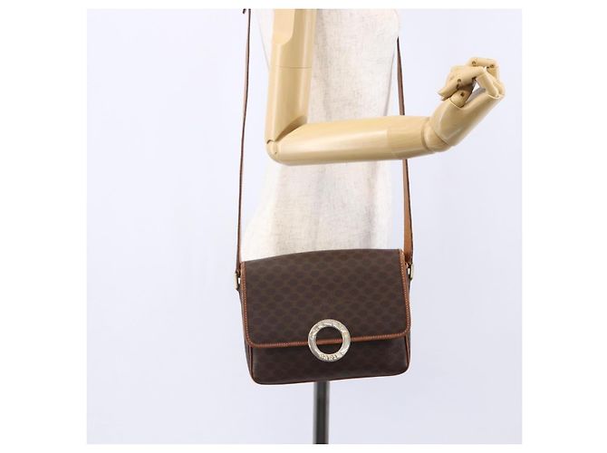 Céline Borsa a Spalla in Tela Macadam CELINE in Pelle PVC Marrone Oro Auth 150117 D'oro - vista 22