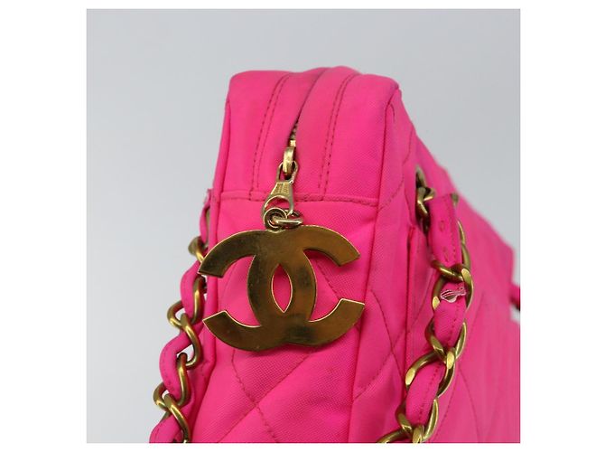 CHANEL Sac à épaule Matelassé en Chaîne Nylon Rose Or CC Auth 149222 Doré - vue 17
