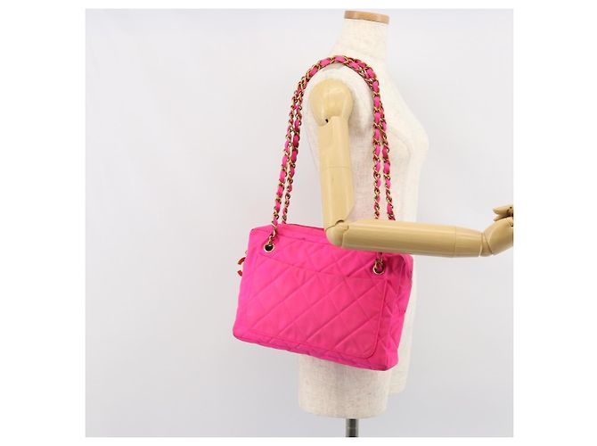 CHANEL Sac à épaule Matelassé en Chaîne Nylon Rose Or CC Auth 149222 Doré - vue 23