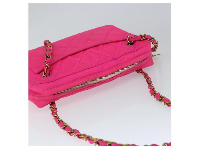 CHANEL Sac à épaule Matelassé en Chaîne Nylon Rose Or CC Auth 149222 Doré - vue 6
