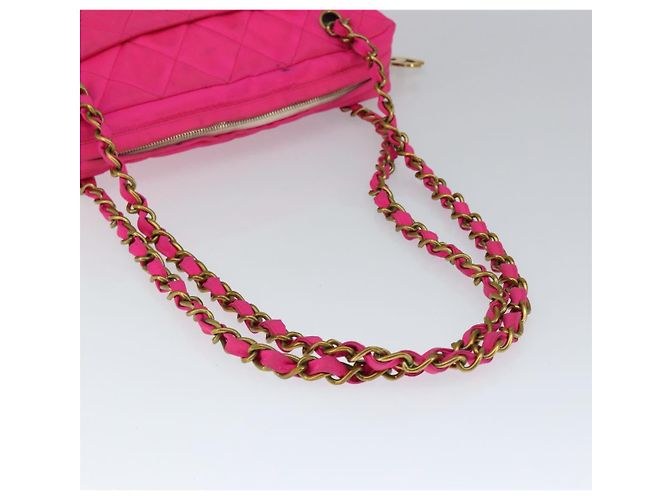 CHANEL Sac à épaule Matelassé en Chaîne Nylon Rose Or CC Auth 149222 Doré - vue 7