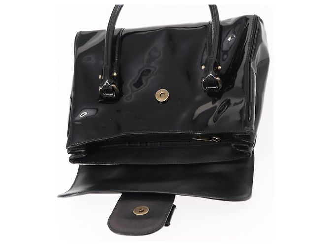 Bolso de mano Vala de esmalte negro y dorado Salvatore Ferragamo Auth BA7339 - vista 18