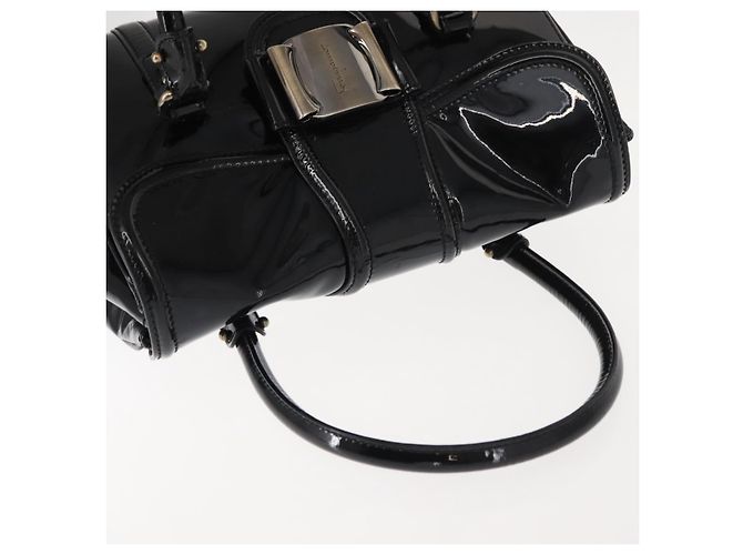 Bolso de mano Vala de esmalte negro y dorado Salvatore Ferragamo Auth BA7339 - vista 6