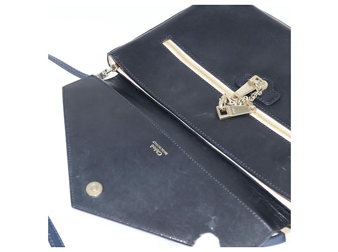 Chloé Borsa a Spalla Chloe in Pelle Blu Navy Oro Auth BA7371 D'oro - vista 14
