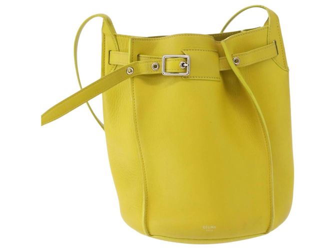 Big Bag Céline CELINE Grande borsa a secchiello in pelle gialla e argento autentica 148918 Giallo - vista 13