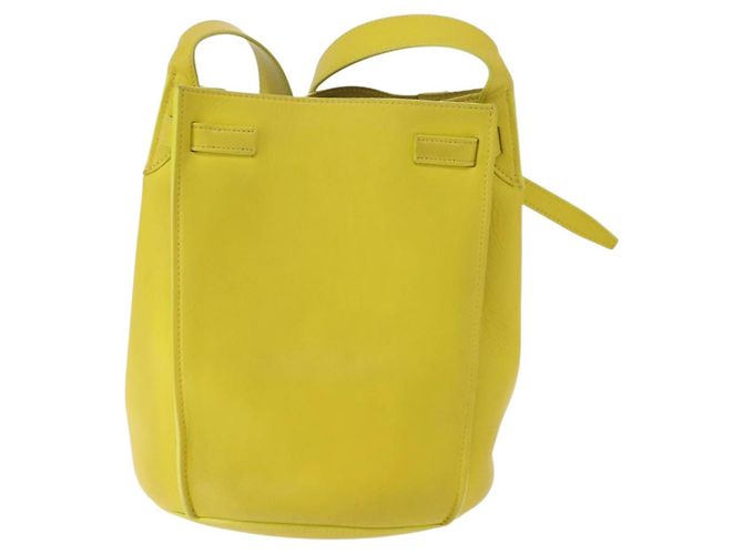 Big Bag Céline CELINE Grande borsa a secchiello in pelle gialla e argento autentica 148918 Giallo - vista 2