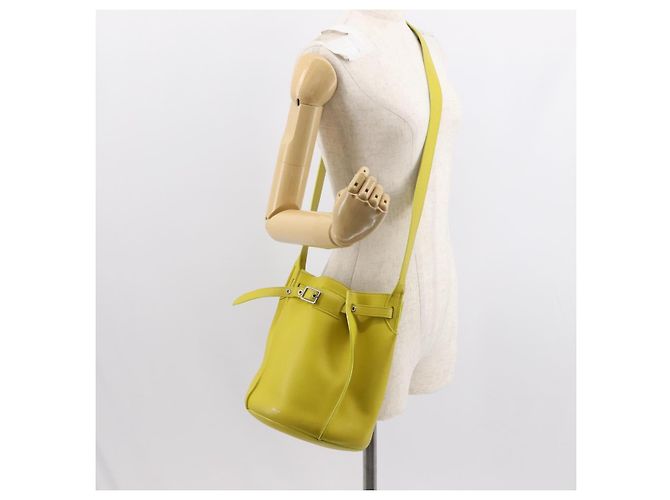 Big Bag Céline CELINE Grande borsa a secchiello in pelle gialla e argento autentica 148918 Giallo - vista 21