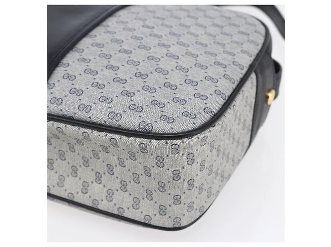 GUCCI Micro GG Canvas Schultertasche aus PVC-Leder in Marineblau und Gold Auth BA7238 Golden - Ansicht 10