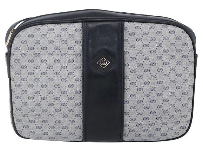 GUCCI Micro GG Canvas Schultertasche aus PVC-Leder in Marineblau und Gold Auth BA7238 Golden - Ansicht 2