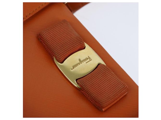 Bolsa Tote Vala de couro 2 em 1 laranja e dourada Auth BA7333 da Salvatore Ferragamo - vista 19