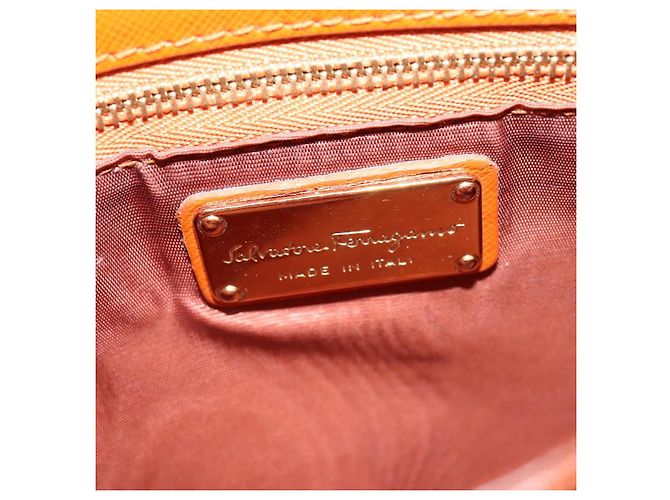 Bolsa Tote Vala de couro 2 em 1 laranja e dourada Auth BA7333 da Salvatore Ferragamo - vista 20