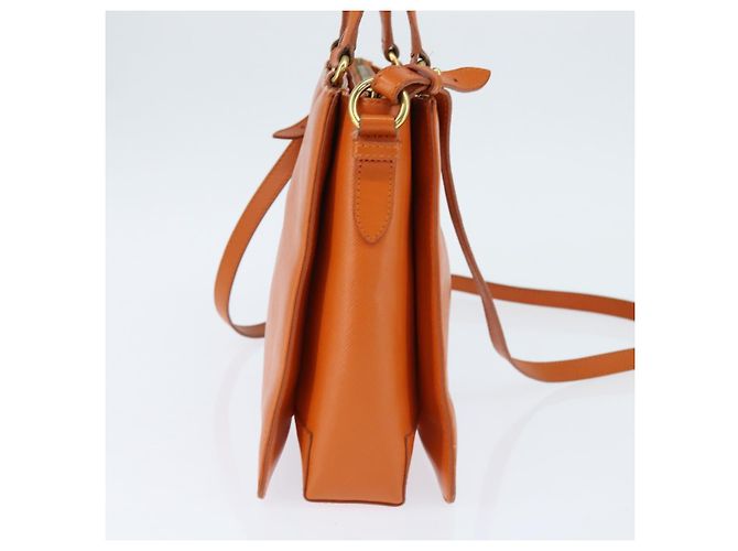 Bolsa Tote Vala de couro 2 em 1 laranja e dourada Auth BA7333 da Salvatore Ferragamo - vista 3