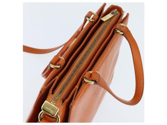 Bolsa Tote Vala de couro 2 em 1 laranja e dourada Auth BA7333 da Salvatore Ferragamo - vista 6