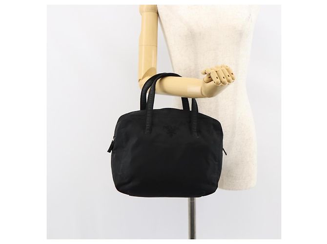 PRADA Bolso de mano de nailon negro plateado Auth 146965 Plata - vista 21