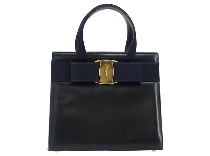 Borsa a mano Vala in pelle blu navy e oro di Salvatore Ferragamo Auth gh1106 D'oro - vista 13
