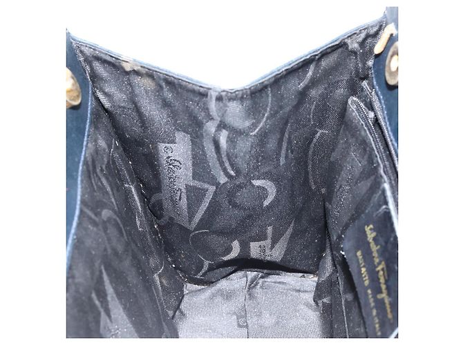 Borsa a mano Vala in pelle blu navy e oro di Salvatore Ferragamo Auth gh1106 D'oro - vista 18