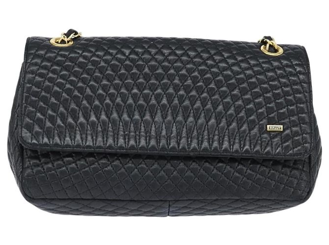 BALLY Borsa a Spalla con Catena Pelle Nera Oro Auth BA7302 Nero D'oro - vista 13