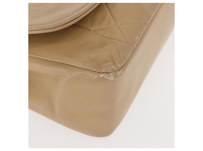 CHANEL Borsa a Spalla Matelassé con Catena in Pelle di Agnello Beige Oro CC Auth BA7295 D'oro - vue 10