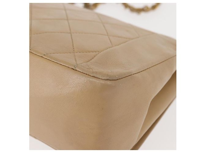 CHANEL Borsa a Spalla Matelassé con Catena in Pelle di Agnello Beige Oro CC Auth BA7295 D'oro - vue 13