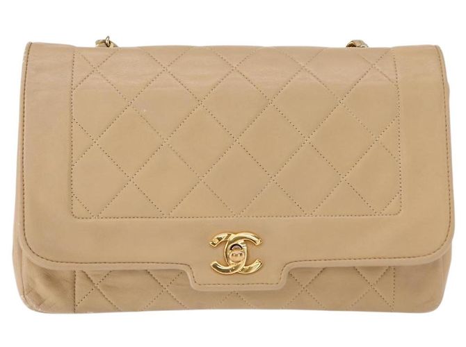 CHANEL Borsa a Spalla Matelassé con Catena in Pelle di Agnello Beige Oro CC Auth BA7295 D'oro - vue 2