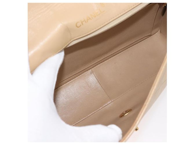 CHANEL Borsa a Spalla Matelassé con Catena in Pelle di Agnello Beige Oro CC Auth BA7295 D'oro - vue 20