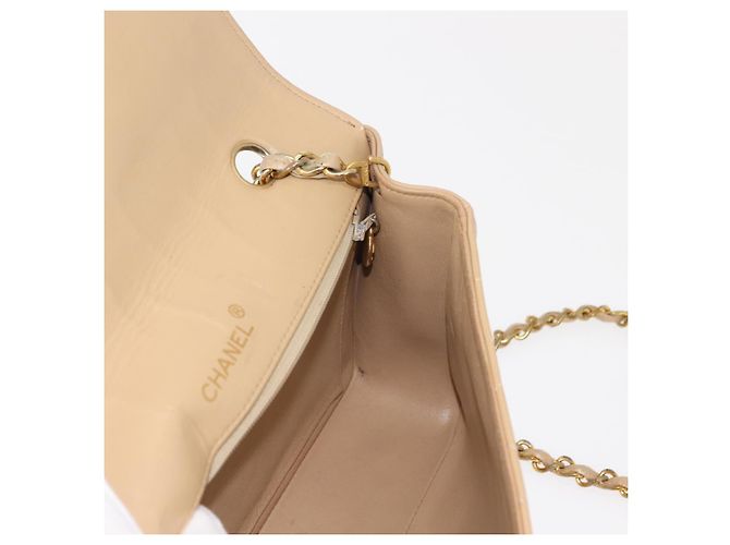 CHANEL Borsa a Spalla Matelassé con Catena in Pelle di Agnello Beige Oro CC Auth BA7295 D'oro - vue 21