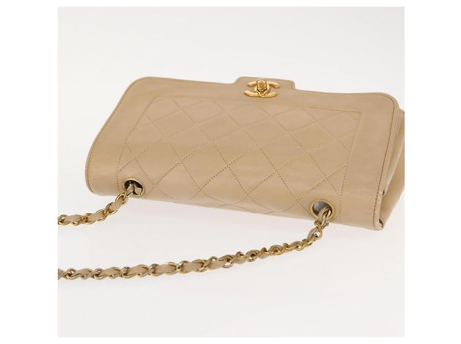 CHANEL Borsa a Spalla Matelassé con Catena in Pelle di Agnello Beige Oro CC Auth BA7295 D'oro - vue 6