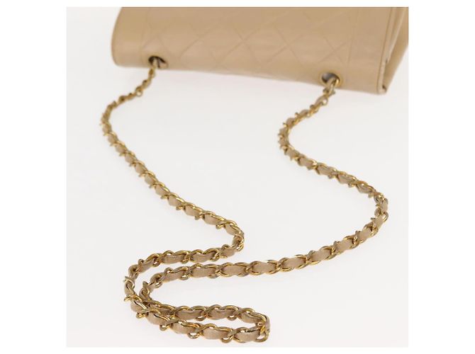 CHANEL Borsa a Spalla Matelassé con Catena in Pelle di Agnello Beige Oro CC Auth BA7295 D'oro - vue 7