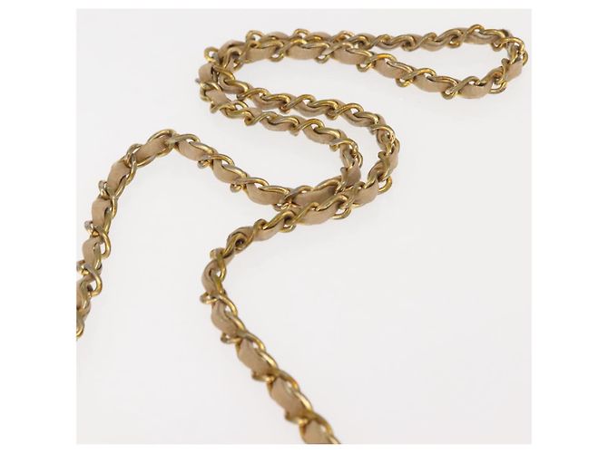 CHANEL Borsa a Spalla Matelassé con Catena in Pelle di Agnello Beige Oro CC Auth BA7295 D'oro - vue 8
