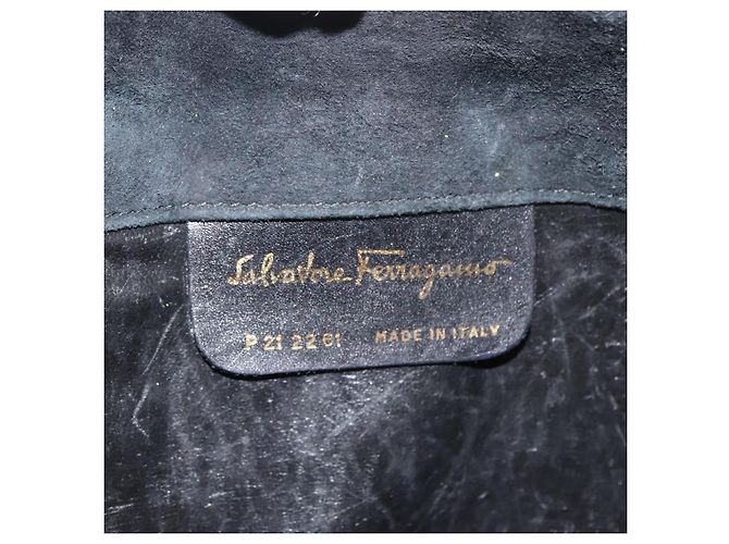 Borsa a spalla Gancini in suede nero e oro Salvatore Ferragamo Auth fm4930 D'oro - vista 15