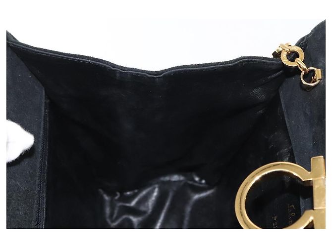 Borsa a spalla Gancini in suede nero e oro Salvatore Ferragamo Auth fm4930 D'oro - vista 18