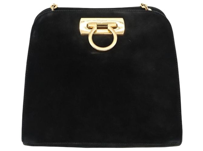 Borsa a spalla Gancini in suede nero e oro Salvatore Ferragamo Auth fm4930 D'oro - vista 2
