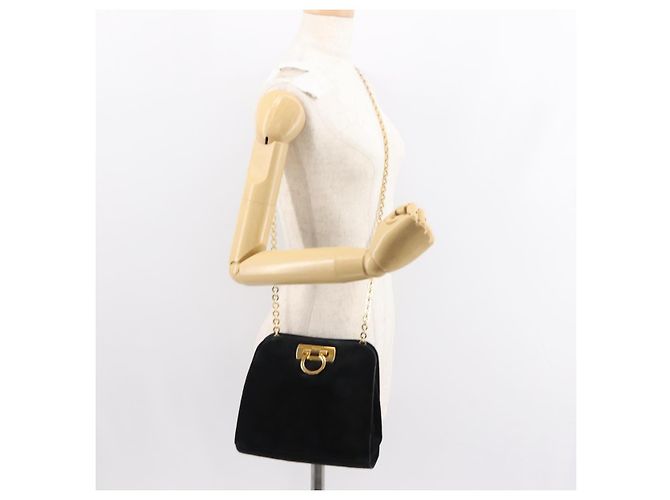 Borsa a spalla Gancini in suede nero e oro Salvatore Ferragamo Auth fm4930 D'oro - vista 20