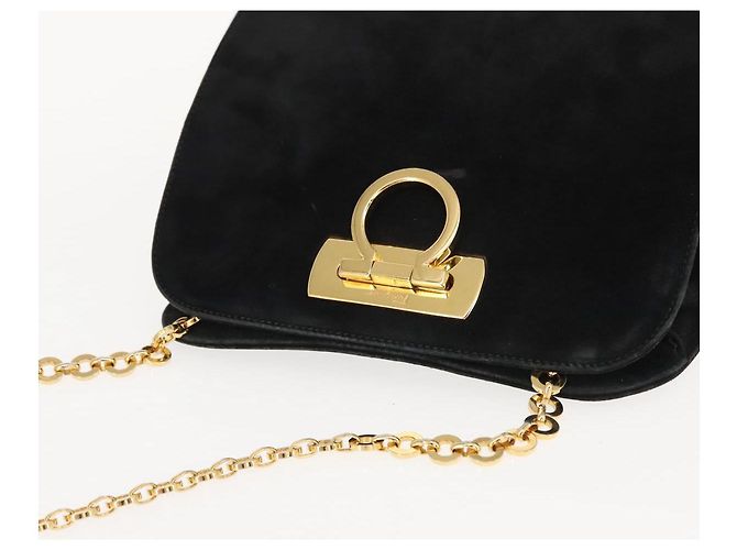 Borsa a spalla Gancini in suede nero e oro Salvatore Ferragamo Auth fm4930 D'oro - vista 6