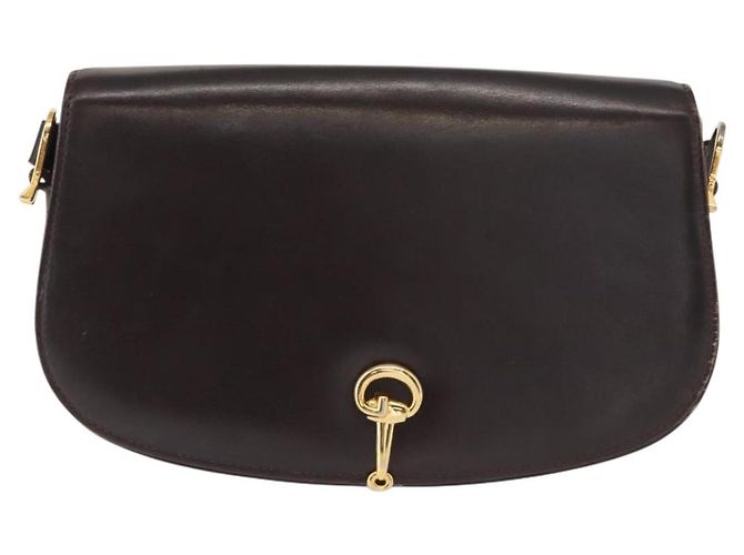 Borsa a Spalla in Pelle Marrone Gucci Oro Auth fm4925 D'oro - vista 2