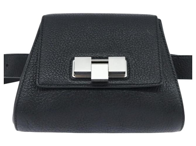 Autre Marque Marsupio in Pelle Intrecciato Nero Argento Auth bs30383 - vista 13