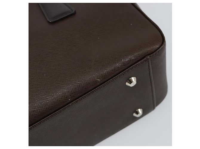 Burberry Bolsa de mão de couro marrom com detalhes em prata Auth am9046 - vista 10