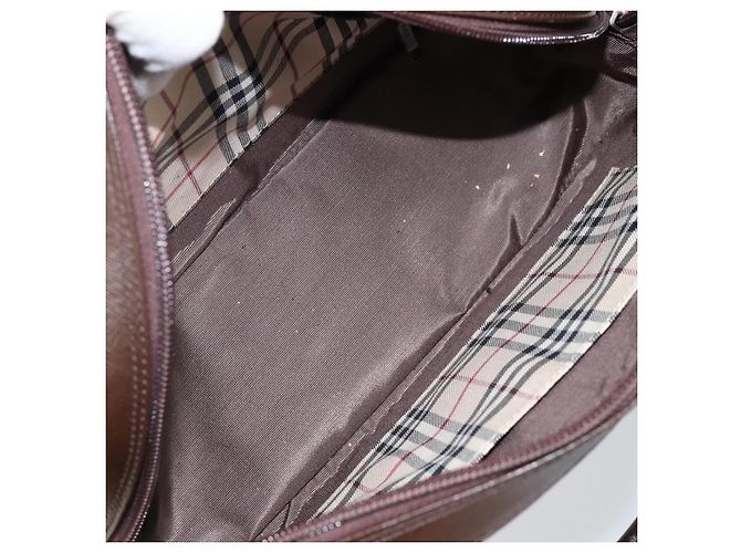 Burberry Bolsa de mão de couro marrom com detalhes em prata Auth am9046 - vista 12