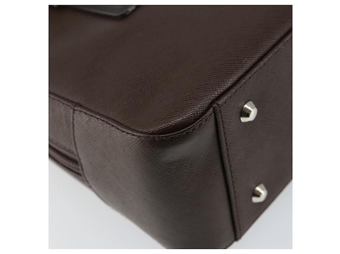 Burberry Bolsa de mão de couro marrom com detalhes em prata Auth am9046 - vista 16