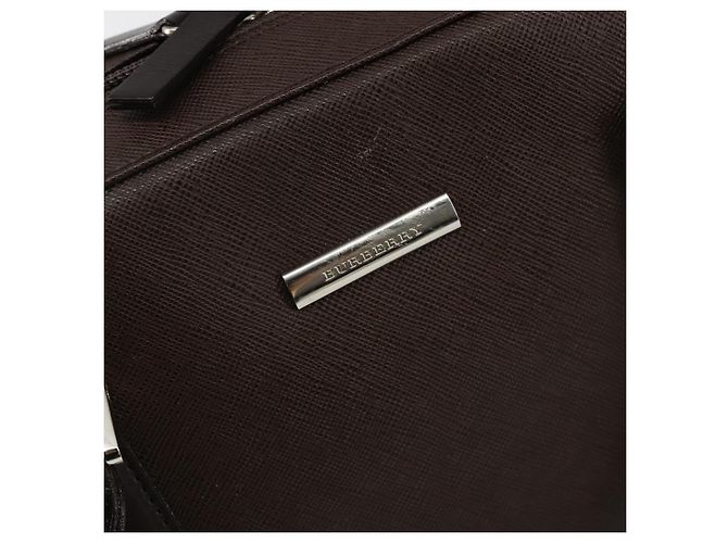 Burberry Bolsa de mão de couro marrom com detalhes em prata Auth am9046 - vista 17