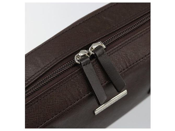Burberry Bolsa de mão de couro marrom com detalhes em prata Auth am9046 - vista 18
