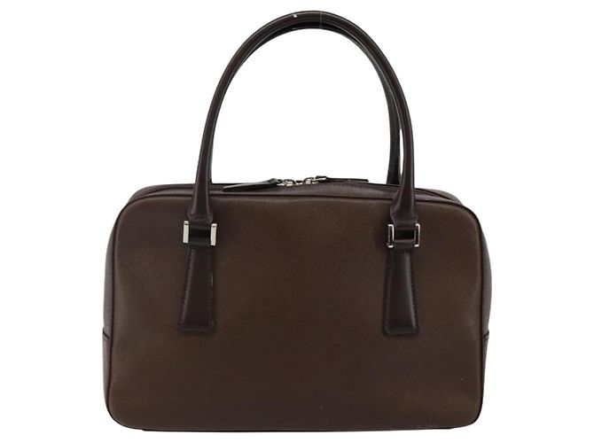 Burberry Bolsa de mão de couro marrom com detalhes em prata Auth am9046 - vista 2