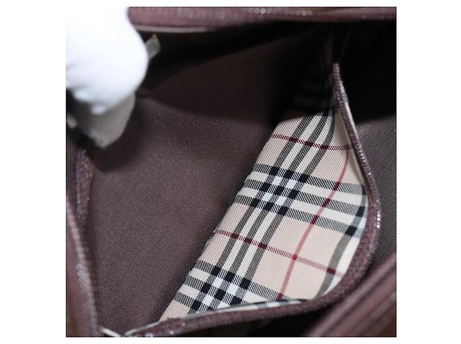 Burberry Bolsa de mão de couro marrom com detalhes em prata Auth am9046 - vista 21
